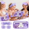 Gift Sets for Women, Initial Makeup Bag with Makeup Brush Set Bachelorette Party Favors, Purple Spa Kit with Skincare Headbands Wrist Bands Sleepover Party Supplies Gifts for Teen Girls Bridesmaid A view 2