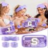 Gift Sets for Women, Initial Makeup Bag with Makeup Brush Set Bachelorette Party Favors, Purple Spa Kit with Skincare Headbands Wrist Bands Sleepover Party Supplies Gifts for Teen Girls Bridesmaid S view 2