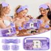 Gift Sets for Women, Initial Makeup Bag with Makeup Brush Set Bachelorette Party Favors, Purple Spa Kit with Skincare Headbands Wrist Bands Sleepover Party Supplies Gifts for Teen Girls Bridesmaid R view 2