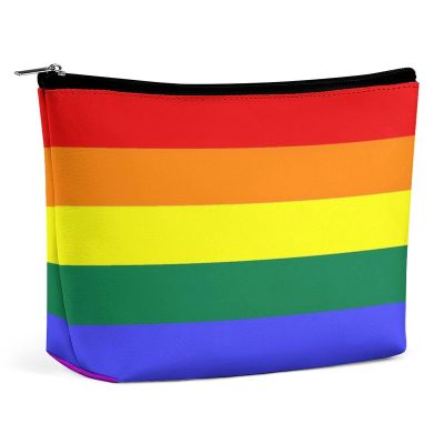 Zengzll Rainbow Hearts Gay Pride Flag Colored Portable Cosmetic Bag Multifunction Storage Pouch PU Makeup Bag, Stationery Organizer with Zipper for Reunion Office