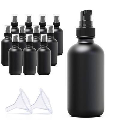 12Pack 120ml Matte Black Glass Pump Bottle with Black Pump Dispenser,4oz Small Dispenser, Travel Size Refillable Botttles For Lotions,Sercums,Essential Oils