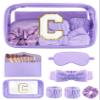 Gift Sets for Women, Initial Makeup Bag with Makeup Brush Set Bachelorette Party Favors, Purple Spa Kit with Skincare Headbands Wrist Bands Sleepover Party Supplies Gifts for Teen Girls Bridesmaid C view 1