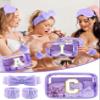 Gift Sets for Women, Initial Makeup Bag with Makeup Brush Set Bachelorette Party Favors, Purple Spa Kit with Skincare Headbands Wrist Bands Sleepover Party Supplies Gifts for Teen Girls Bridesmaid C view 2