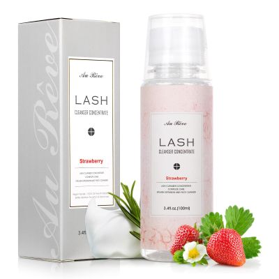 AuReve Lash Shampoo Concentrate 100ml Lash Extension Cleanser Oil-Free Eyelash Extension Shampoo with Salon Home Care -Makes 20 Bottles 60ml Eyelash Cleaner,Strawberry