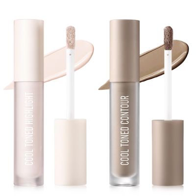 Cream Liquid Contour Stick 2 PCS, Grey Cool Toned Contour Stick & Beige Highlighter Makeup, Natural Smooth Lightweight Long Lasting Facial Beauty Makeup for Nose Face Body, Beauty Gift for Woman 01+02