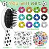86 Pcs Soccer Party Favors for Gils, 12 Soccer Mini Detangler Brush, Satin Soccer Scrunchies Hair Ties, Makeup Bags and Stickers Soccer Accessories Gifts for World Cup Birthday Party Decoration view 3