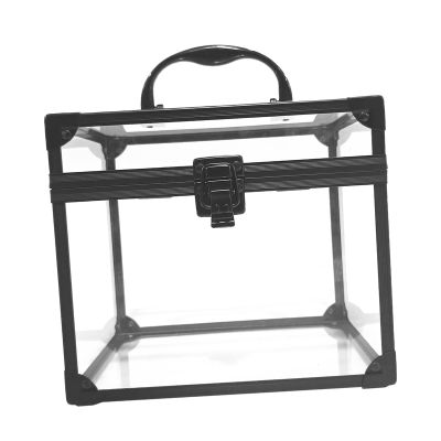 Clear Cosmetic Storage Case with Handle Large Makeup Organizer Box Waterproof Aluminum Alloy Acrylic for Travel Vanity