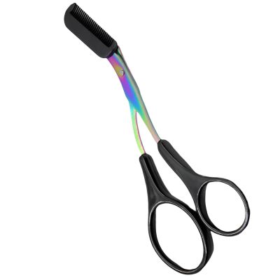 Portable Stainless Steel Eyebrow Trimmer Scissors with Comb  Mini NonSlip Eyebrow Scissors for Women  Precision Travel Grooming Tool  Rainbow Finish