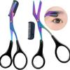 Portable Stainless Steel Eyebrow Trimmer Scissors with Comb  Mini NonSlip Eyebrow Scissors for Women  Precision Travel Grooming Tool  Rainbow Finish view 2
