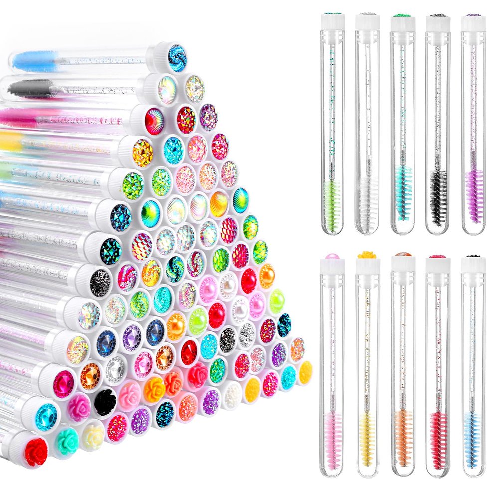 200 Pieces Mascara Wand Tube Set 100 Pcs Lash Spoolies for Eyelash Extensions 100 Pcs Diamond Empty Mascara Brush Disposable Colorful Eyebrow Applicator Makeup Tool, Mix Color