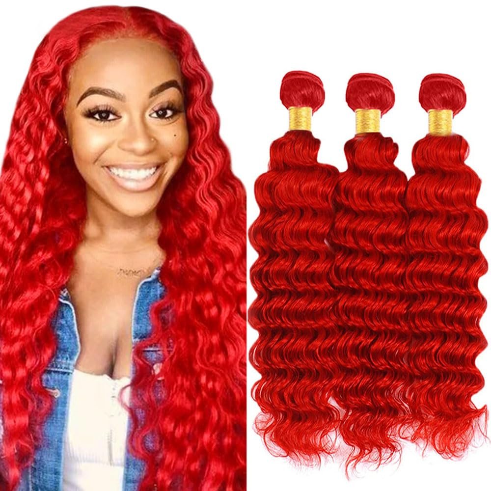 Red Bundles Human Hair Burgundy Deep Wave 3 Bundles 16 16 16 Inch Unprocessed Brazilian Virgin Remy Wine Red Deep Wave Bundle Human Hair Extensions