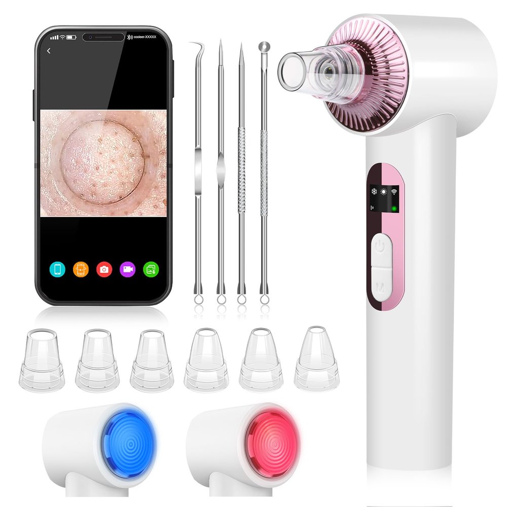 Blackhead Remover Vacuum with Heat & Cold Care, Black Head Remover for Face & Nose with Camera, Rechargeable Blackhead Vacuum Extractor with 3 Modes 5 Suction Levels & 6 Replaceable Heads