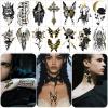 42 Sheets Metallic Gothic Temporary Tattoo for Women Men, 12 Half Arm Golden Skull Cat Floral Fake Tattoos, 30 Black Glitter Rose Butterfly Spider Halloween Tiny Adult Kid Body Tattoos Stickers view 3