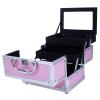 JZHANXUEY Pink Aluminum Train Case with Foldable Compartments & Mirror - 9x6x6 Inch Cosmetic Organizer view 1