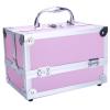 JZHANXUEY Pink Aluminum Train Case with Foldable Compartments & Mirror - 9x6x6 Inch Cosmetic Organizer view 2