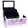 JZHANXUEY Pink Aluminum Train Case with Foldable Compartments & Mirror - 9x6x6 Inch Cosmetic Organizer view 4