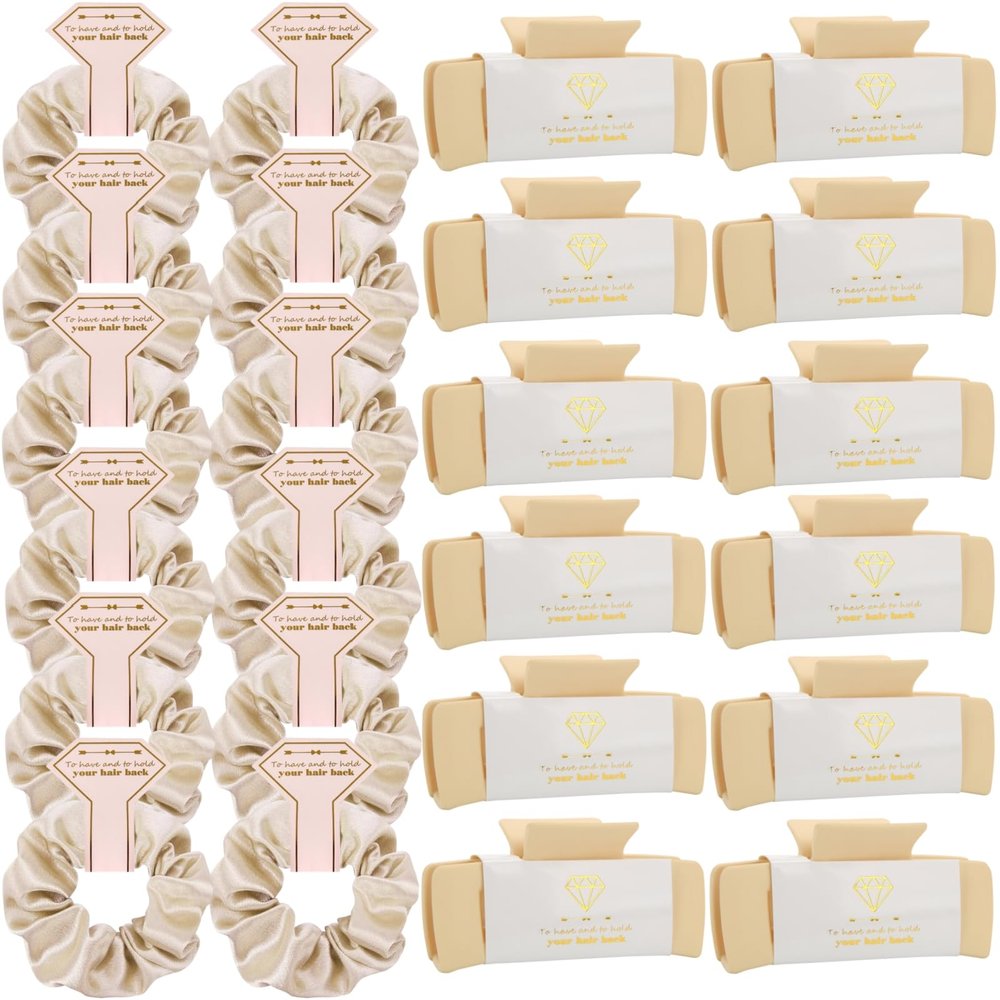 Loanzeg Bridesmaid Scrunchies Proposal Gifts 4.1 Inch Square Set of 8 Bachelorette Hair Claw Clips ideas Bridal Shower Gift for Wedding Party Favors (24pcs Champagne)