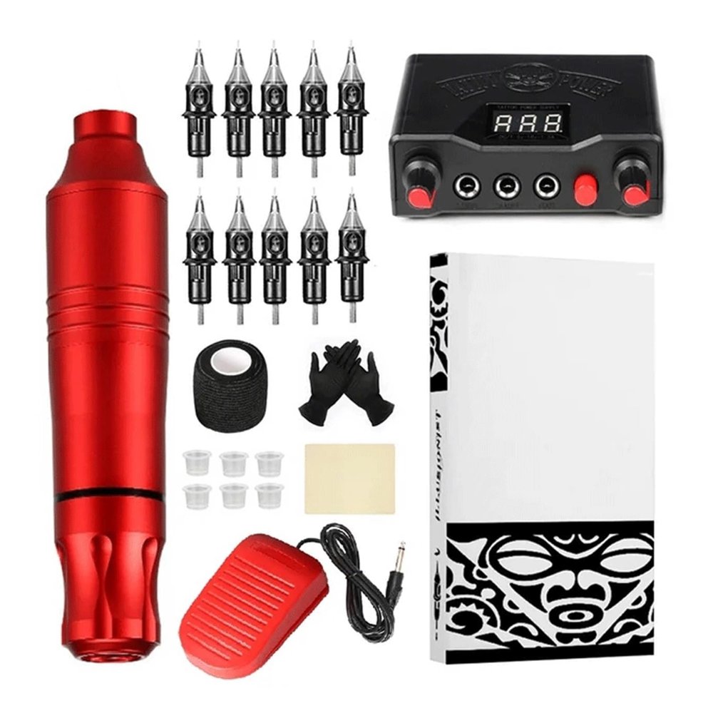 Tattoo Machines For Beginner Tattoo Machine Kit Complete Rotary Machine Pen Set with 10pc Cartridge Needles Supplies Permanent Makeup Tattoo Set