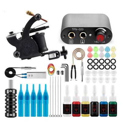 DUYHBAWRS Tattoo Machines Starter Tattoo Machine Kit with Tattoo Power Supply Permanent Tattoo Ink Pigment Needles Complete Tattoo Machine Kit Beginner
