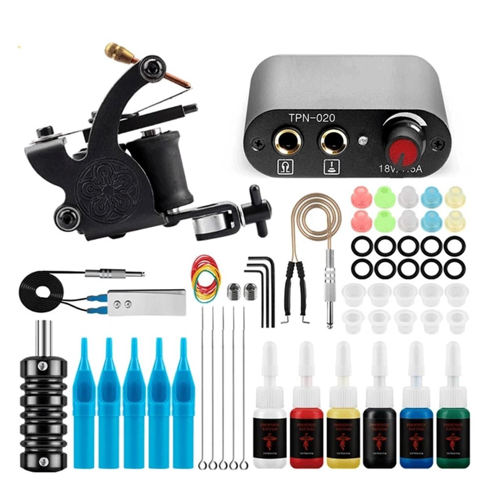 DUYHBAWRS Tattoo Machines Starter Tattoo Machine Kit with Tattoo Power Supply Permanent Tattoo Ink Pigment Needles Complete Tattoo Machine Kit Beginner