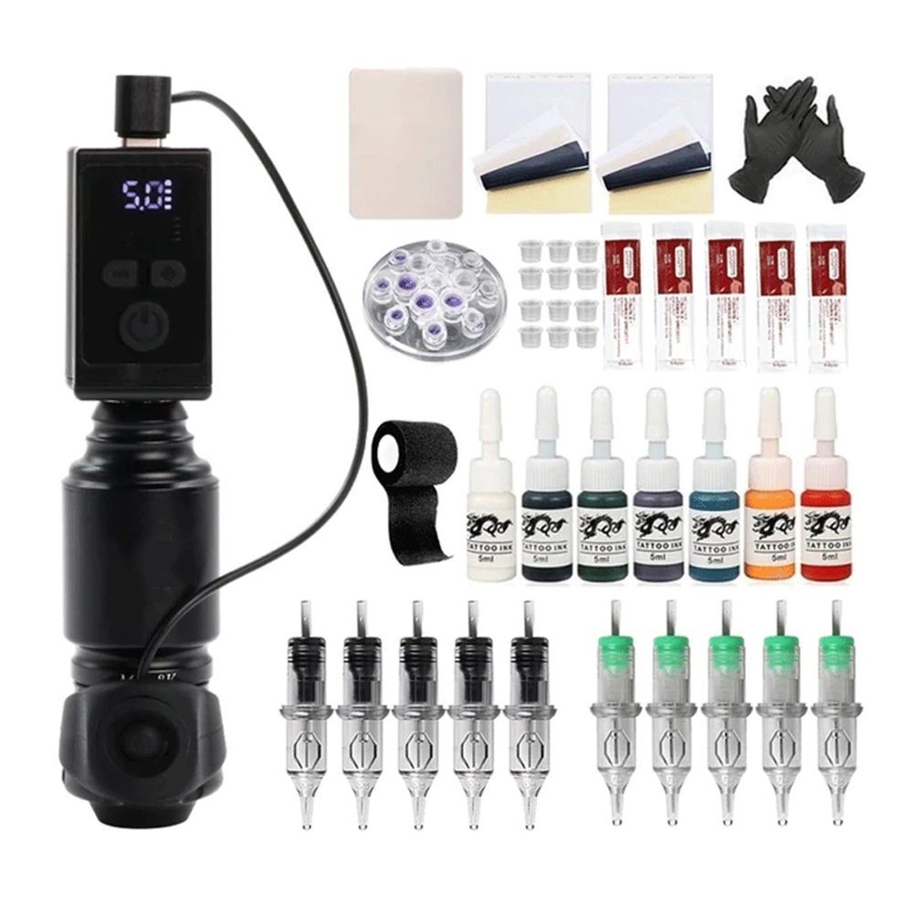 Tattoo Machines Professional Rocket Tattoo Machine Set Tattoo Power Supply with 10PCS Cartridge Needles Interface Rotary Tattoo Kit