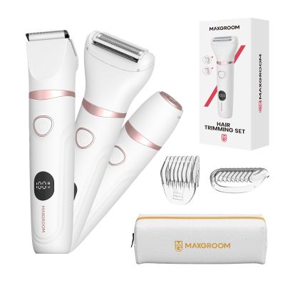Bikini Trimmer for Women, 3-in-1 Waterproof Electric Shaver, Cordless Pubic & Body Hair Trimmer, Facial Shaver, Easy-Clean Razors with Ceramic Blade, Type-C Rechargeable, Led Display