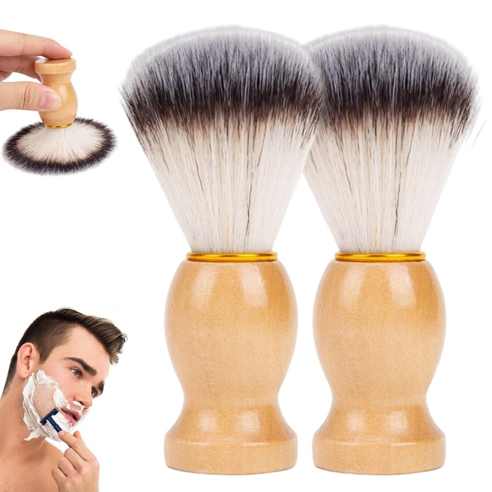 2Pcs Shaving Brushes for Men with Wooden Handle Palm-Size Shaving Brush with Nylon Bristle Fast Foaming & Non Scratch for Face Shave