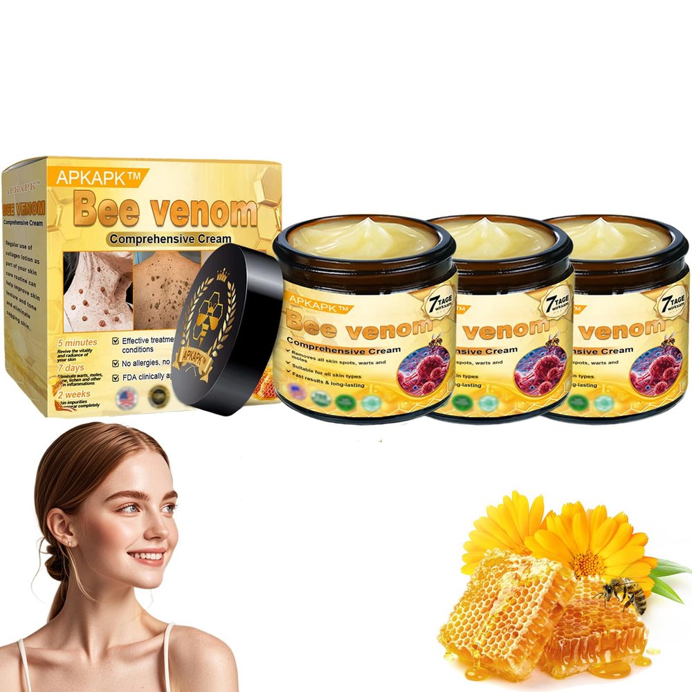 APKAPK Bee Venom Comprehensive Cream, Professional Bee Venom Skin Treatment Cream, bee Venom All-in-One Cream-50G, Anti-Aging, Hydrating, Natural Ingredients for All Skin Types (3 Bottle)