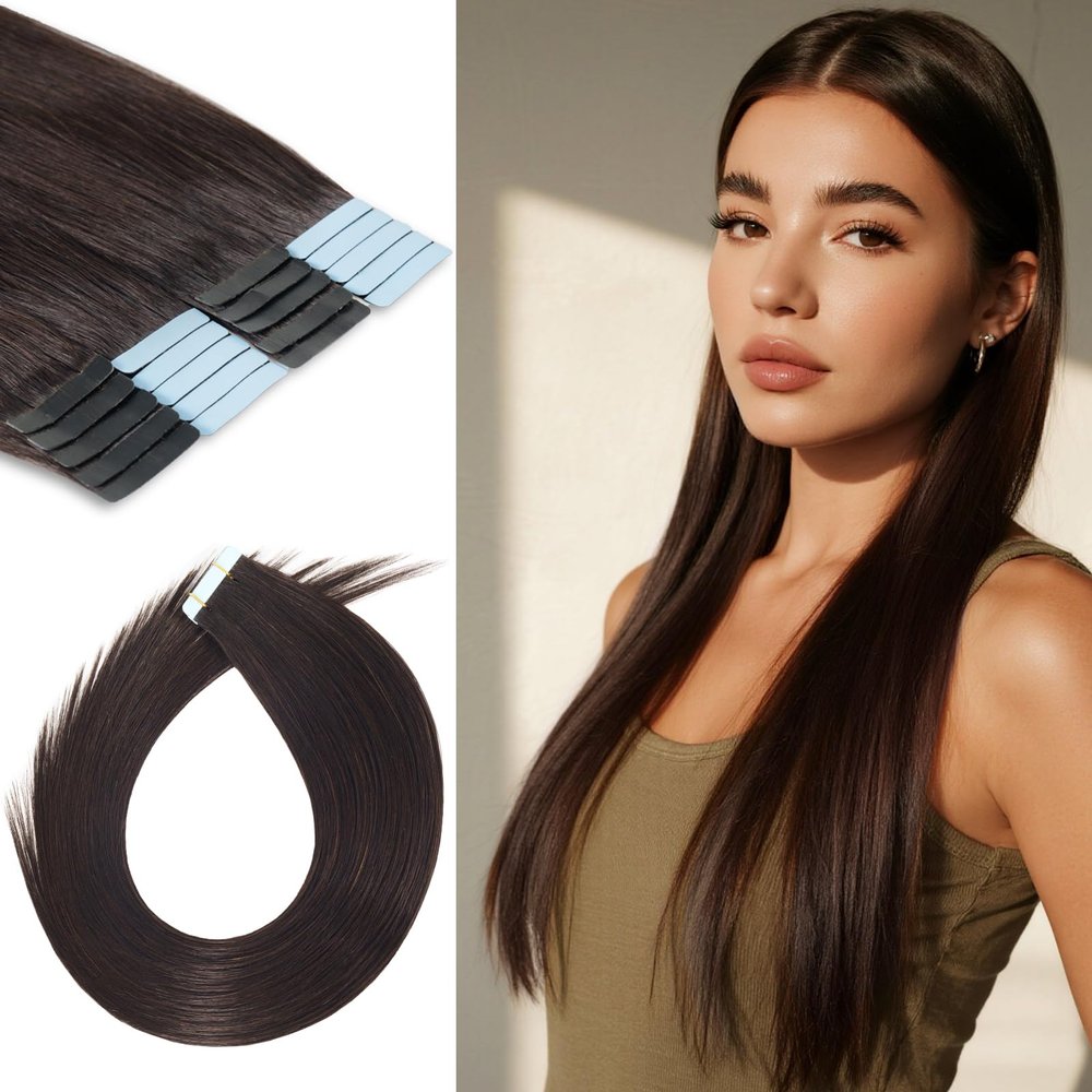LuxeTress Tape in Hair Extensions Human Hair 14 Inch 50g 20Pcs Remy Human Hair Extensions Invisible Straight Seamless Tape in Extensions (14in, 50g, #2)