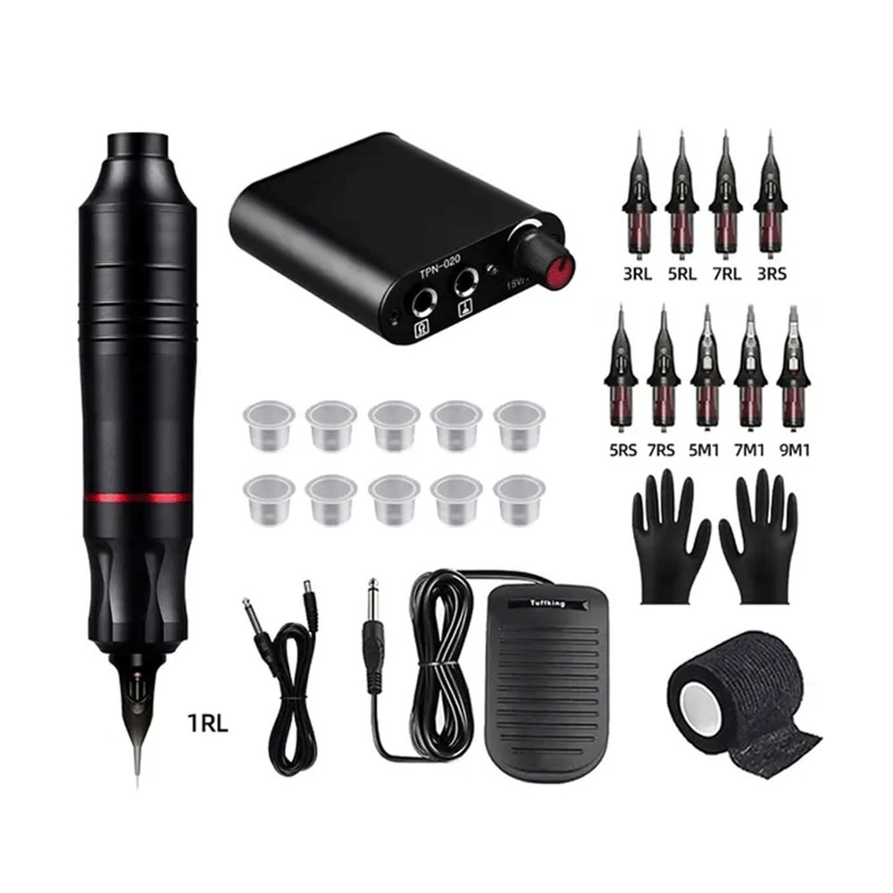 Tattoo Machines Tattoo Kit Complete Set Rotary Tattoo Machine Pen Kit Interface with Cartridge Needles Permanent Makeup Tattoo Set