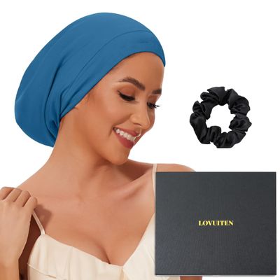 100% Mulberry Silk Bonnet for Sleeping Women Men, Real Silk Lined Sleep Cap with Adjustable Strap, Hair Wrap Slouchy Beanie for Curly Hair