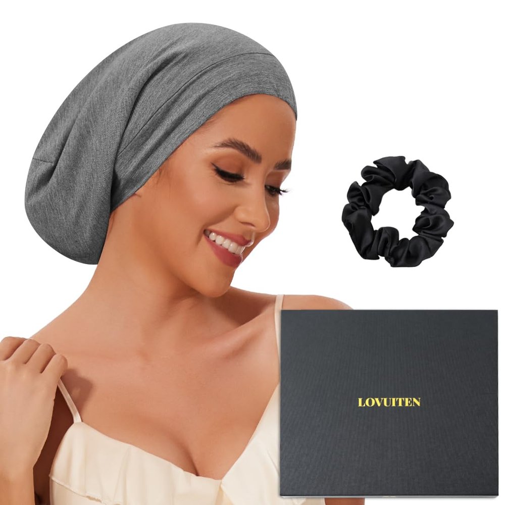 100% Mulberry Silk Bonnet for Sleeping Women Men, Real Silk Lined Sleep Cap with Adjustable Strap, Hair Wrap Slouchy Beanie for Curly Hair