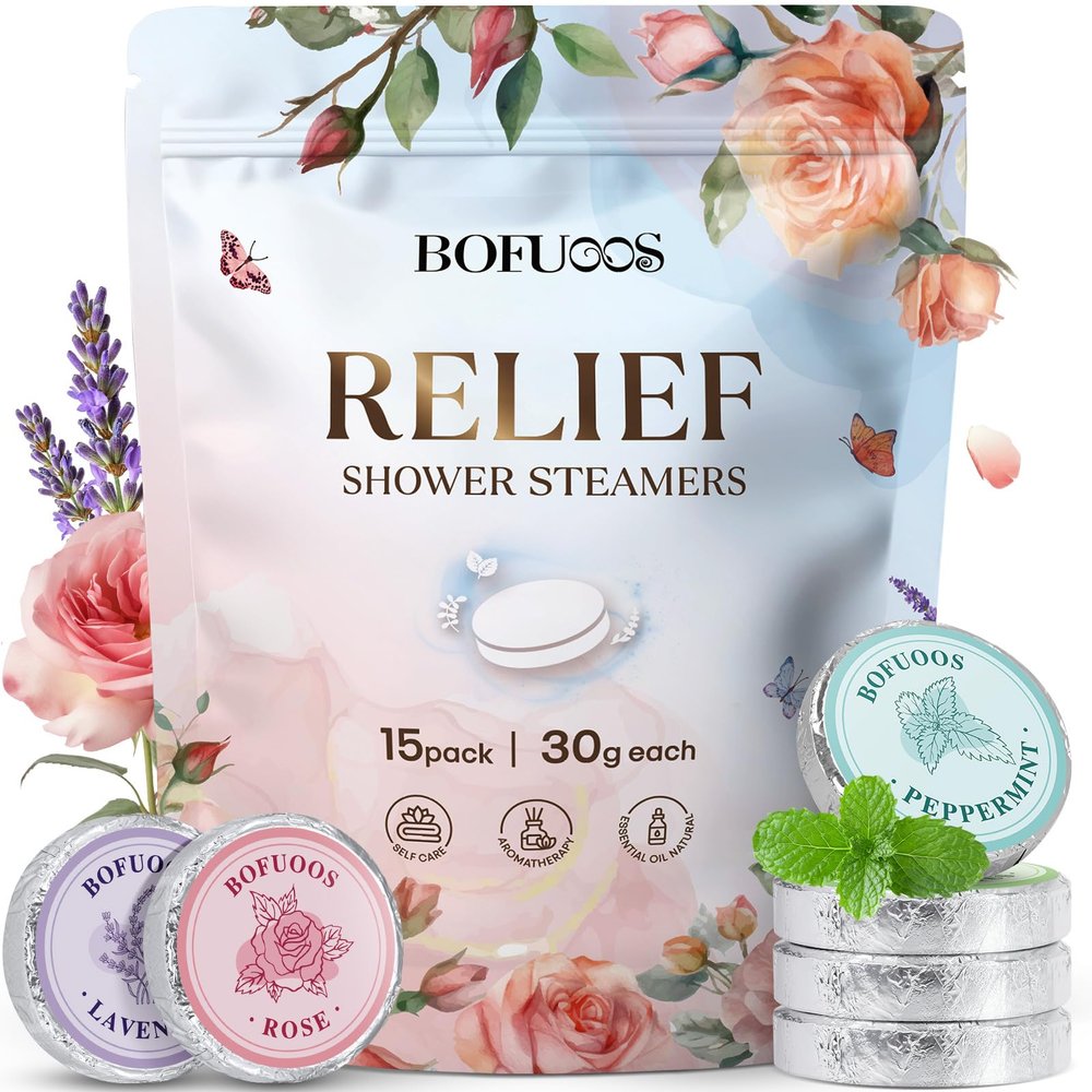 Bofuoos Shower Steamers Aromatherapy, Shower Bombs with Natural Essential Oils, Relax & Self Care Gifts for Women Her Wife Teen Girls Mom, Birthday Valentines Day Gifts -15 Tablets