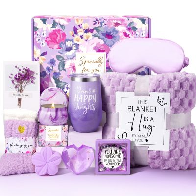 Gift Baskets for Women, Unique Birthday Gifts for Women, Best Friend Birthday Gifts, Self Care Gift Get Well Soon Basket, Lavender Relaxing Care Package for Mom Her BFF Sister Wife Girlfriend