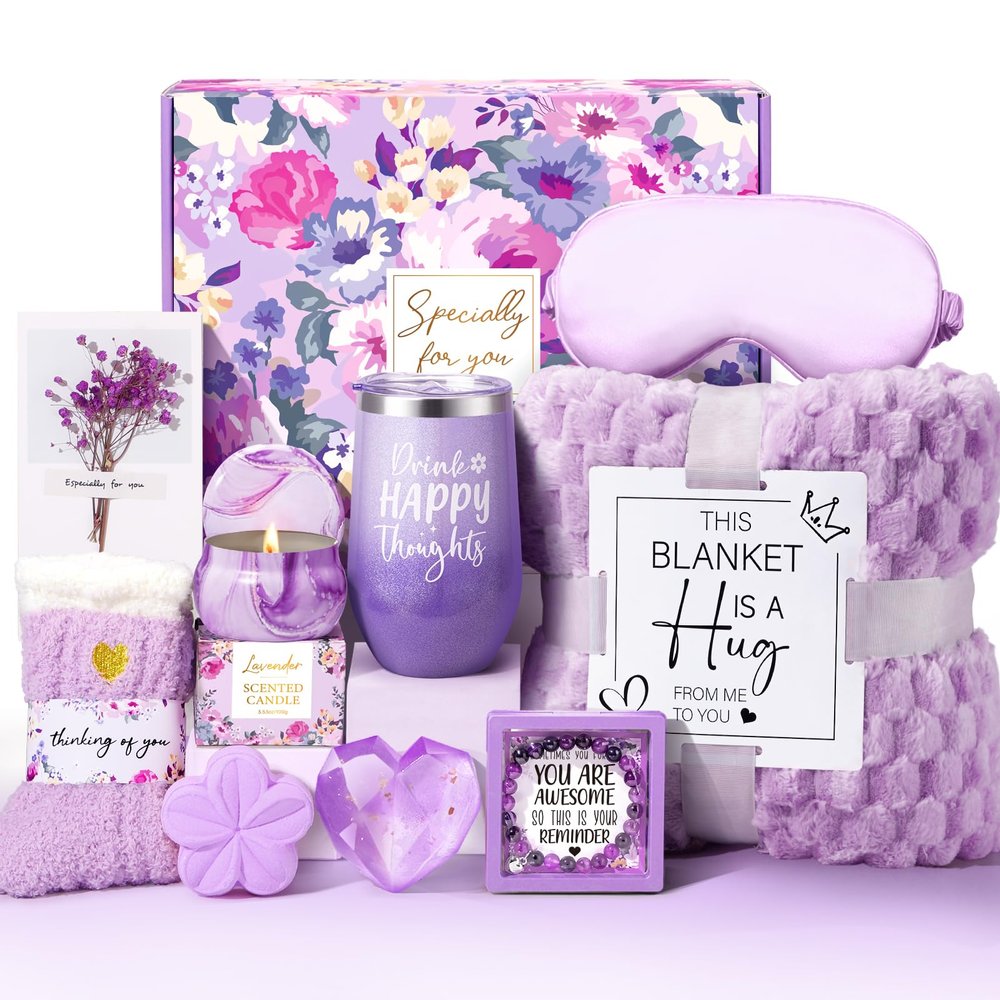 Gift Baskets for Women, Unique Birthday Gifts for Women, Best Friend Birthday Gifts, Self Care Gift Get Well Soon Basket, Lavender Relaxing Care Package for Mom Her BFF Sister Wife Girlfriend