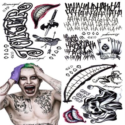 13 Sheets Joker Tattoos Halloween - HAHAHA Damaged JOKER Smile Temporary Tattoos for Kids Fake Tattoo Stickers Joker Costume Masquerade Cosplay Party Accessories Makeup Waterproof