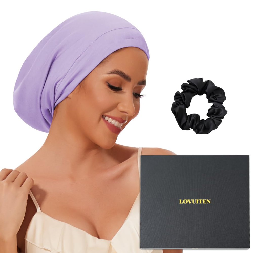 100% Mulberry Silk Bonnet for Sleeping Women Men, Real Silk Lined Sleep Cap with Adjustable Strap, Hair Wrap Slouchy Beanie for Curly Hair