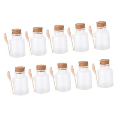Luxshiny 10pcs Refillable Bath Salt Bottles Cork Spoon 100g Round Storage Jars for Cosmetic Powder and Cream Travel Size Containers for Bathroom Organization
