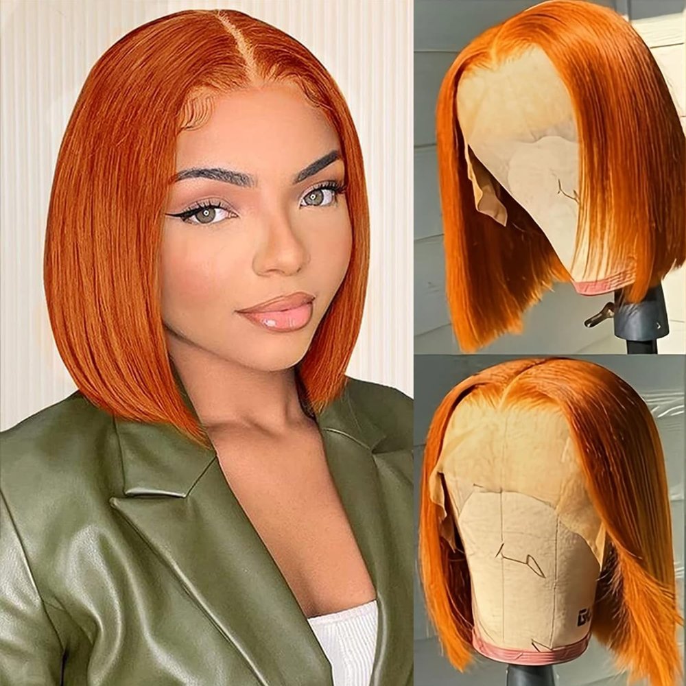 10 Inch Ginger Bob Wig Human Hair for Women 13x4 Lace Front Wigs Human Hair Pre Plucked 180 Density Short Glueless Bob Wigs with Hairline Orange Ginger Straight Lace Frontal wig #350 wig