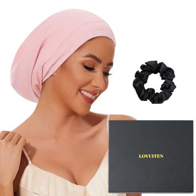 100% Mulberry Silk Bonnet for Sleeping Women Men, Real Silk Lined Sleep Cap with Adjustable Strap, Hair Wrap Slouchy Beanie for Curly Hair
