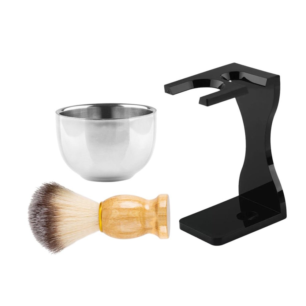 DECOMELODY 1Set Beard Brush with Shaving Bowl and Stand Grooming Kit for Men Durable Material for Comfortable Shaving Experience for Husband and Friends