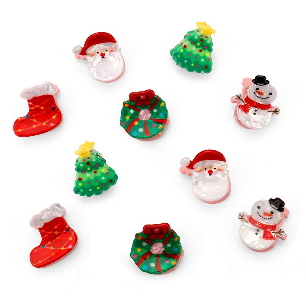 10PCS Mini Christmas Hair Claw Clips for Girls,Stocking Stuffer for Toddler Girls,Christmas Girl Gifts Under 10 Dollars,Cute Small Hair Clips Accessories Gifts for Girl Xmas Gift for Women