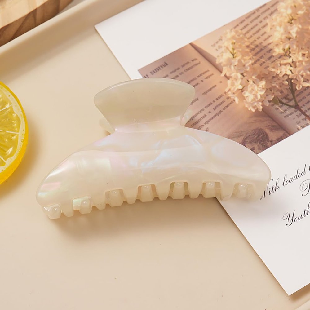 1 Pcs Medium Hair Claw Clips for Thin Hair, 3.5 Inch Stylish Hair Clips for Women, Birthday Party, Daily Use (Beige 01)