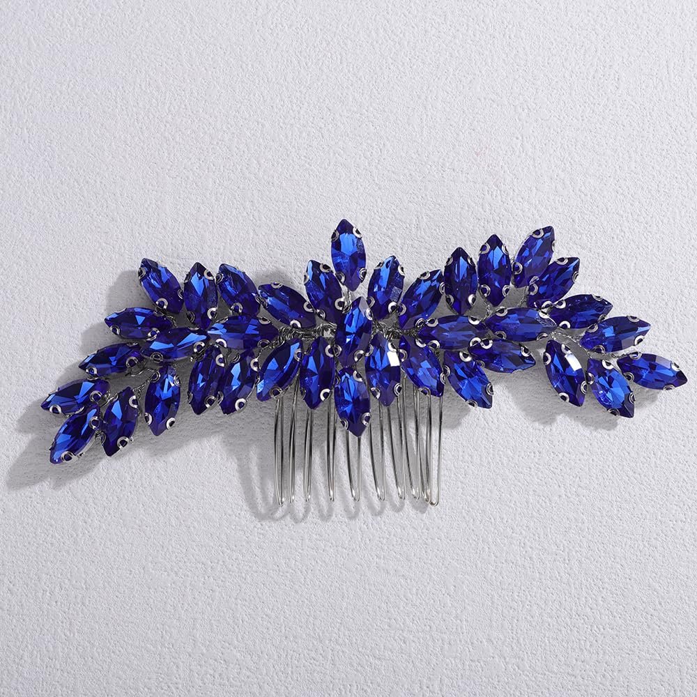 Rumtock Vintage Crystal Beads Blue Headpiece for Wedding Brides Hair Comb Handmade Side Headpiece (Blue)