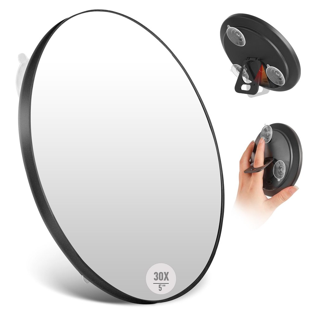 5" 30x Magnifying Makeup Mirror with Suction Cup,Compact Travel Size Vanity Mirror with Ring,30X Strong Manification Concave Mirror for Partial Close-up Makeup,Mid-size Portable Handheld Mirror