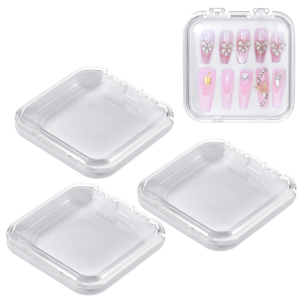 4PCS Press on Nail Storage Box Container with 30PCS Adhesive Double Sided Tape for Fake Nails Storage Case, False Nail Container Artificial False Nails Box Organizer for Business Art Salon