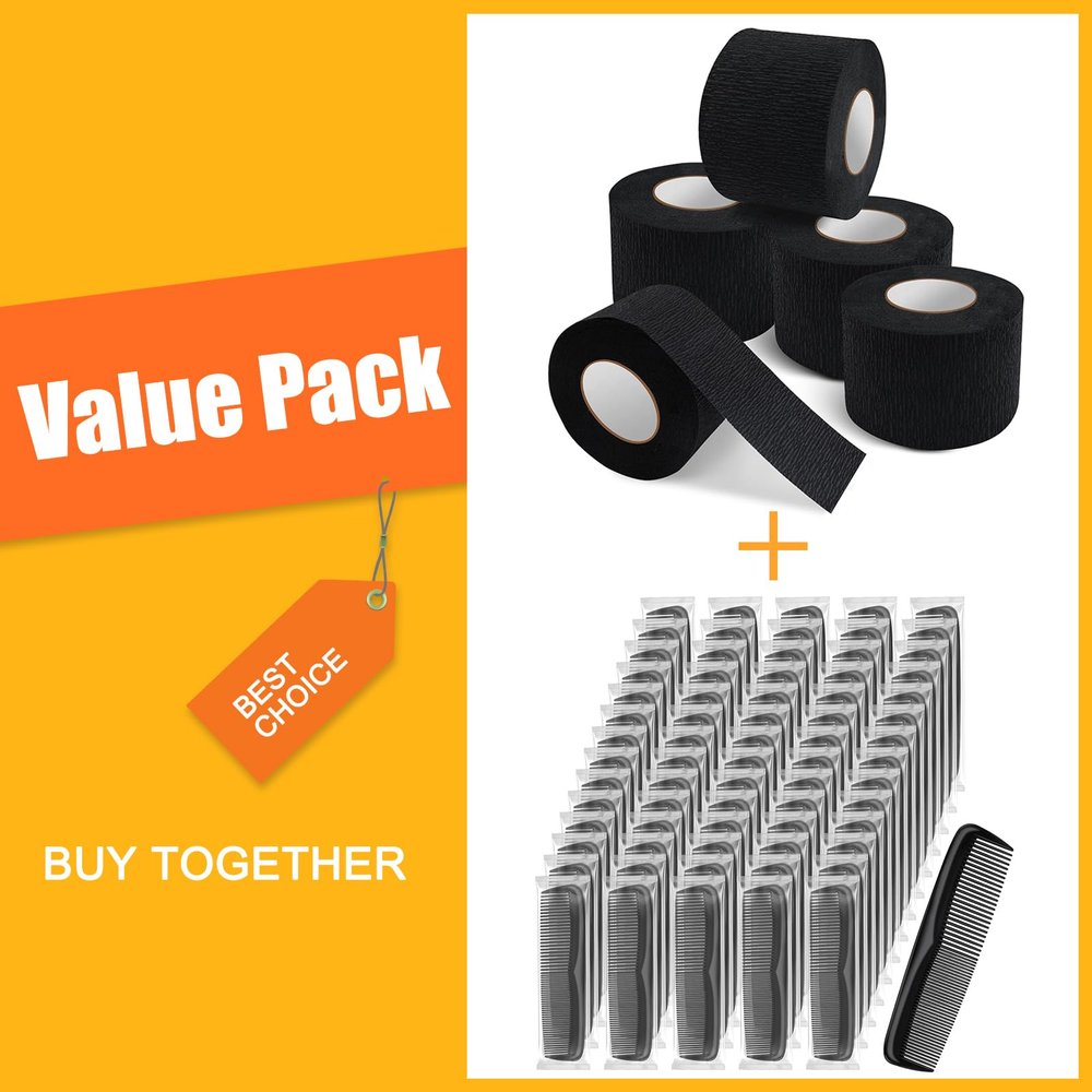 NICEMOVIC 5 Rolls Disposable Barber Paper Neck Strips and 150 Pack Pocket Combs for Men