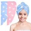 Basumee Microfiber Hair Towel Wrap for Kids 2 Pack Rapid Drying Hair Towel with Button Hair Turbans for Wet Hair Wraps Head Towel Wrap for Women and Girls view 1