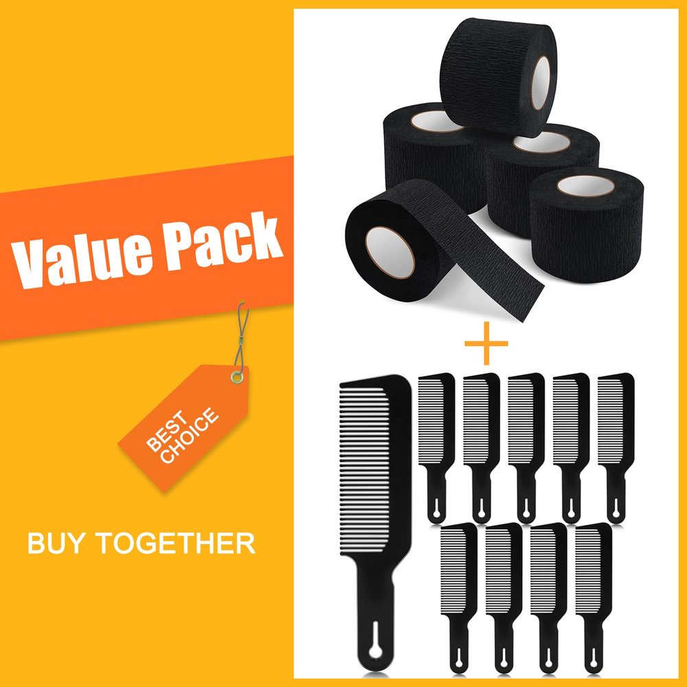 NICEMOVIC 5 Rolls Disposable Barber Paper Neck Strips and 10 Pack Barber Hair Cutting Combs