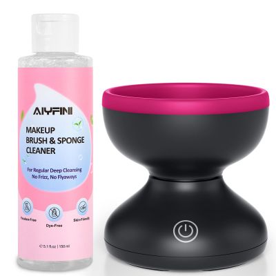 Alyfini Makeup Brush Cleaner Machine + Cleanser Solution Combo, Powerful for Tough Residue on Make Up Brushes/Sponges/Puffs